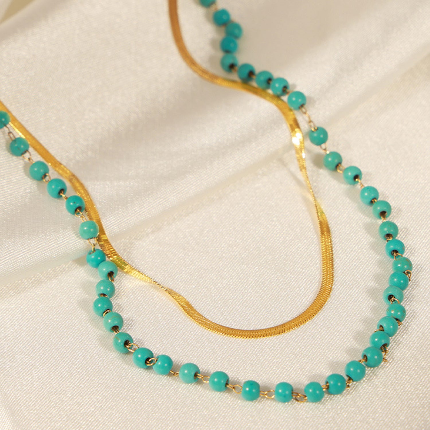 Turquoise Titanium Steel Double-Layered Necklace-Bijou Crush