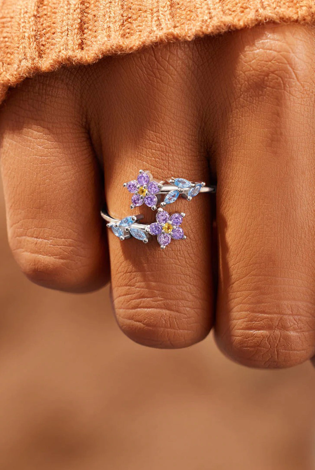 Flower Shape Inlaid Zircon 925 Sterling Silver Ring-Bijou Crush