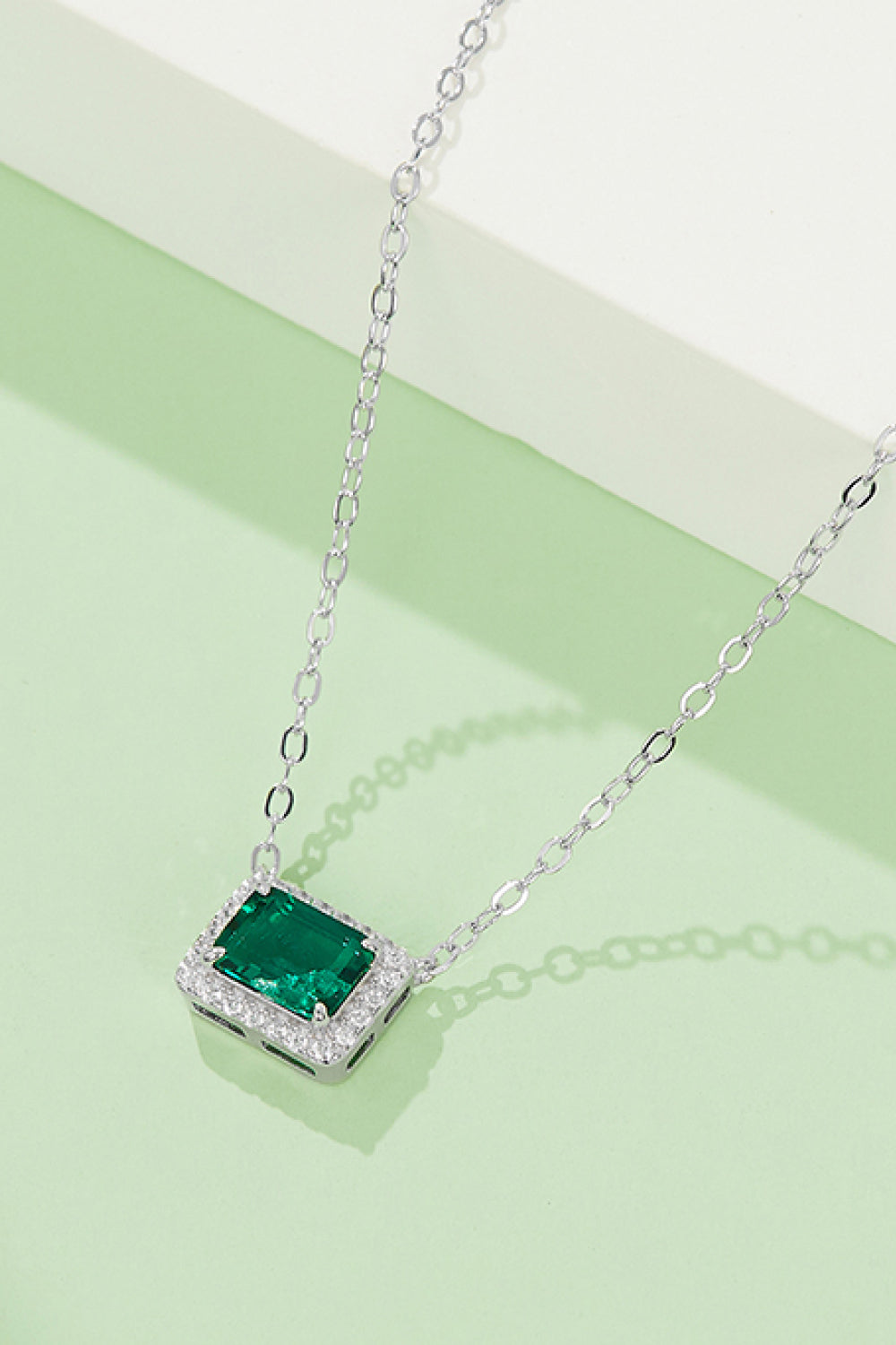 Lab-Grown Emerald Rectangle Pendant Necklace-Bijou Crush
