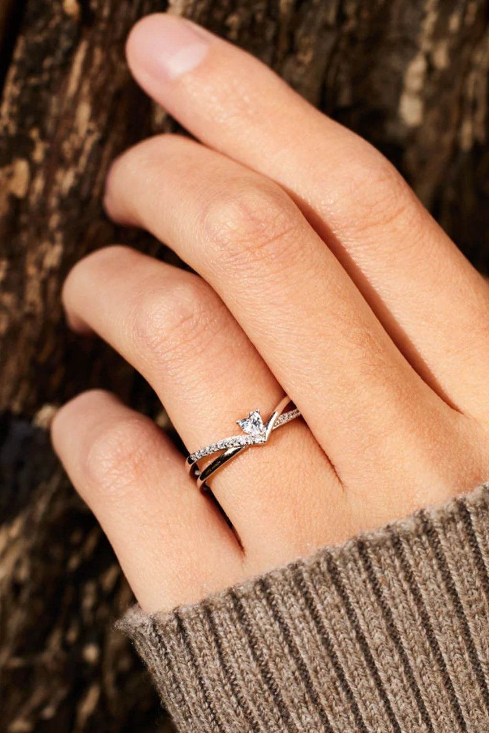 925 Sterling Silver Inlaid Zircon Heart Open Ring-Bijou Crush