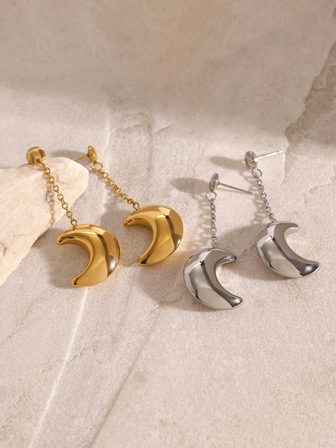 Stainless Steel Moon Dangle Earrings-Bijou Crush
