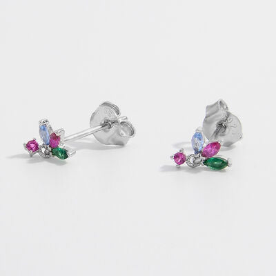 Inlaid Zircon 925 Sterling Silver Geometric Stud Earrings-Bijou Crush