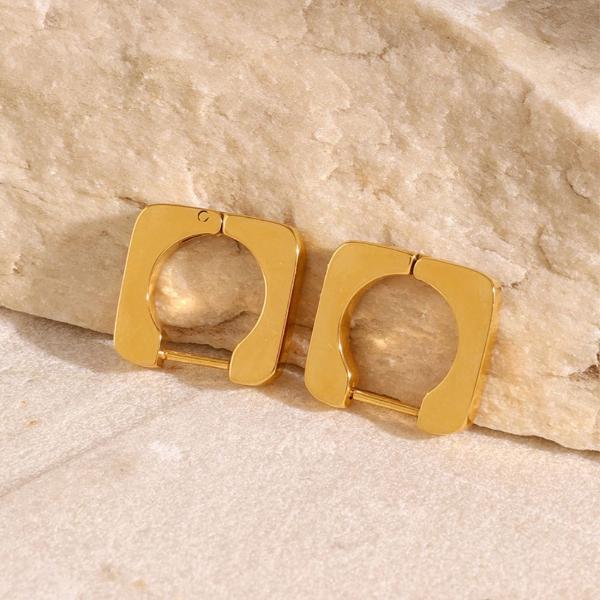 18K Gold-Plated Stainless Steel Square Earrings-Bijou Crush