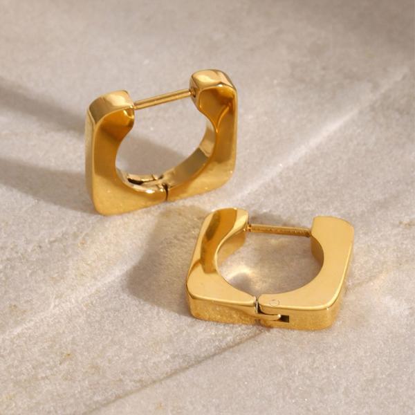 18K Gold-Plated Stainless Steel Square Earrings-Bijou Crush
