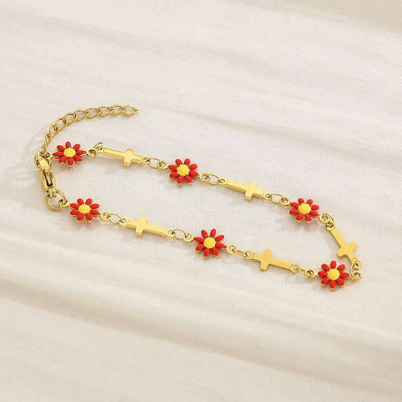 Flower & Cross Stainless Steel Bracelet-Bijou Crush