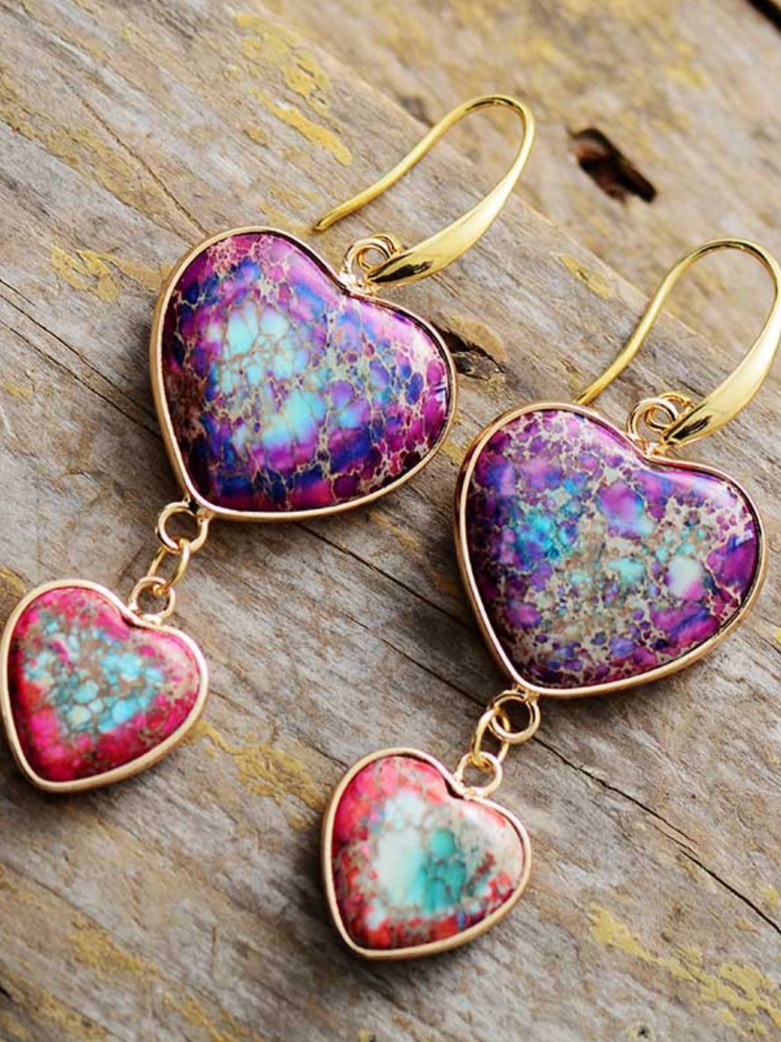 Heart Shape Imperial Jasper Dangle Earrings-Bijou Crush