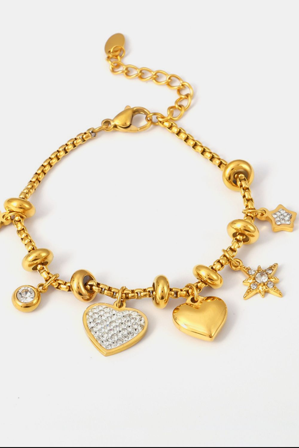 Heartfelt Sparkle: Titanium Steel Zircon Heart Charm Bracelet-Bijou Crush