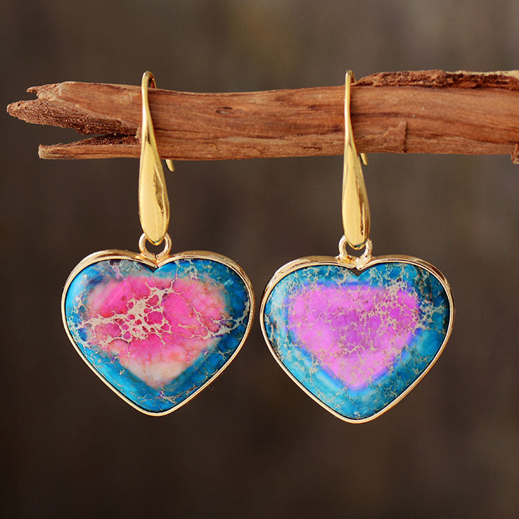 Natural Stone Heart Drop Earrings-Bijou Crush