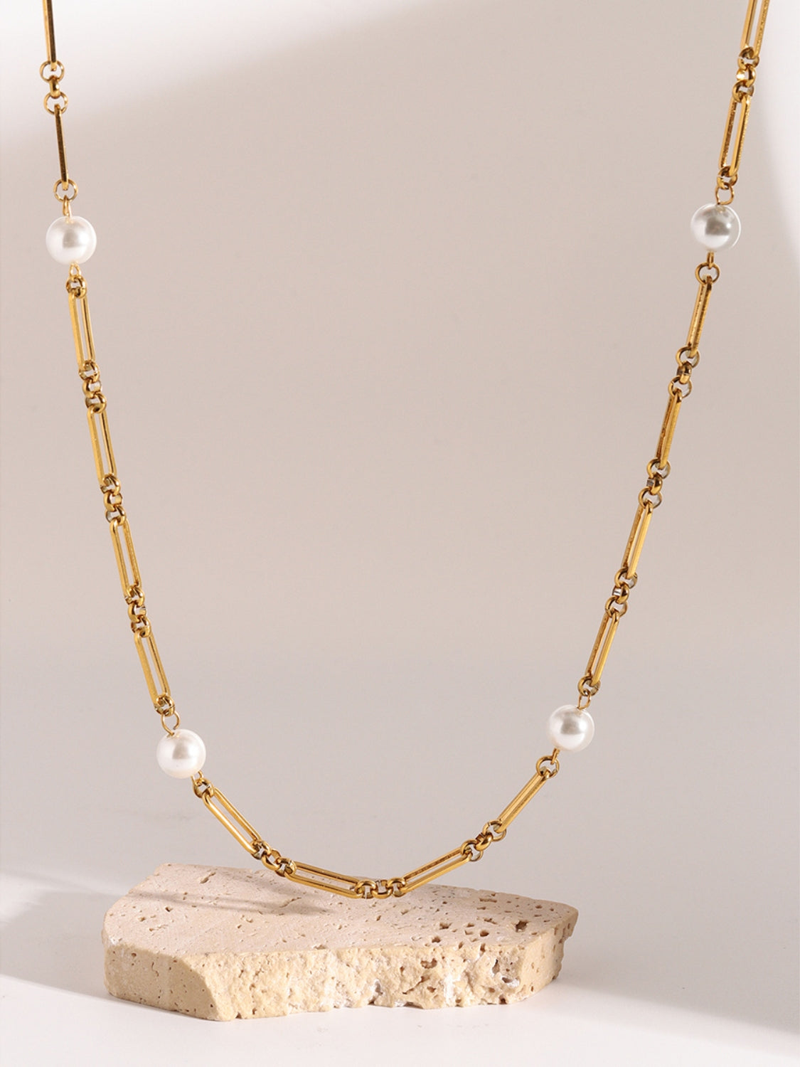 Stainless Steel Pearl Chain Necklace-Bijou Crush