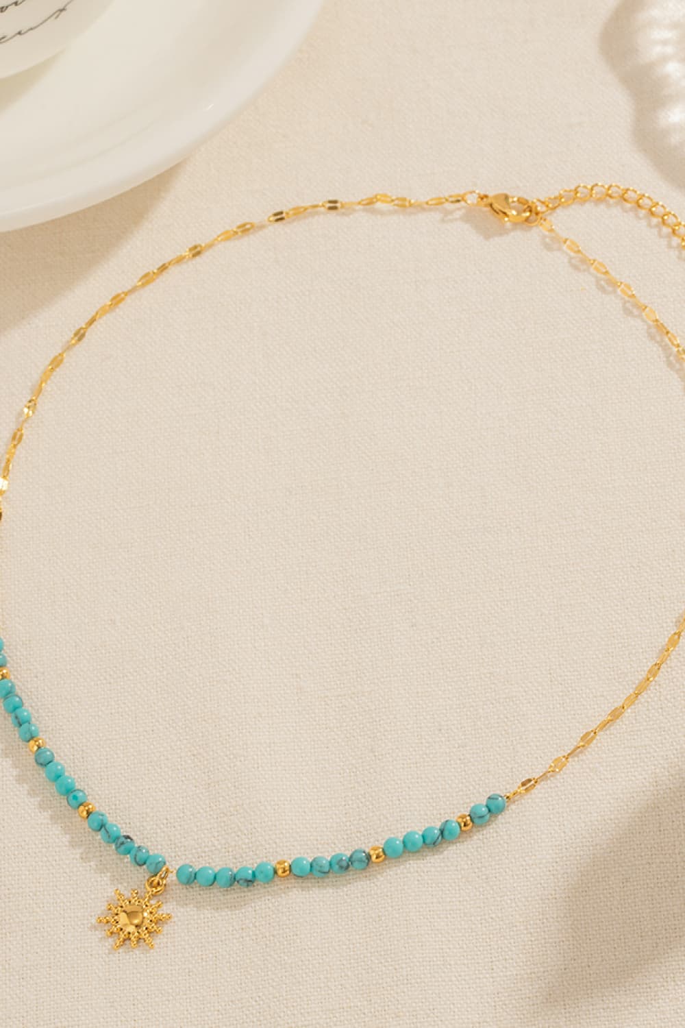 Turquoise Beaded 18K Gold-Plated Sun Shape Pendant Necklace-Bijou Crush