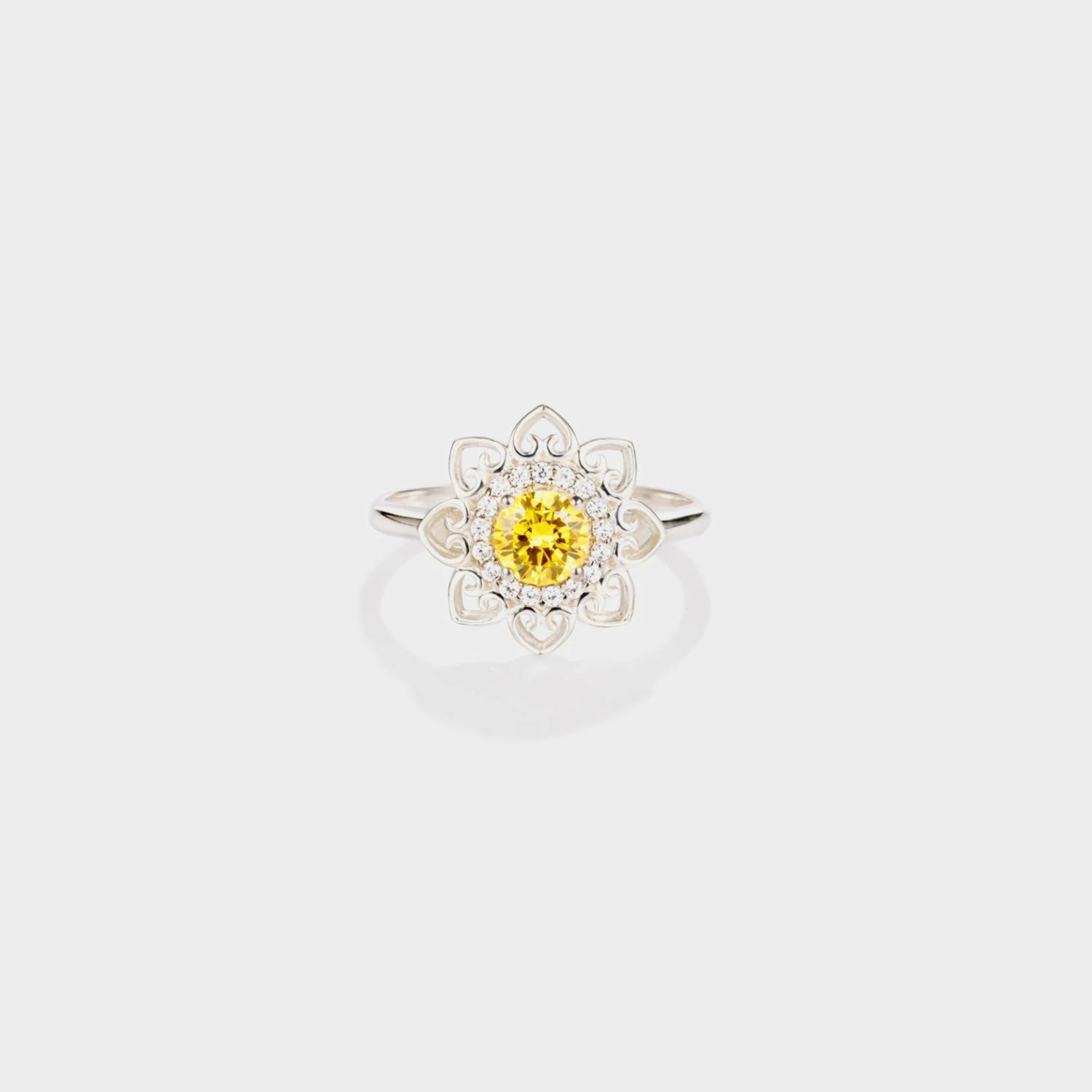 Flower Shape Zircon Platinum-Plated 925 Sterling Silver Ring-Bijou Crush