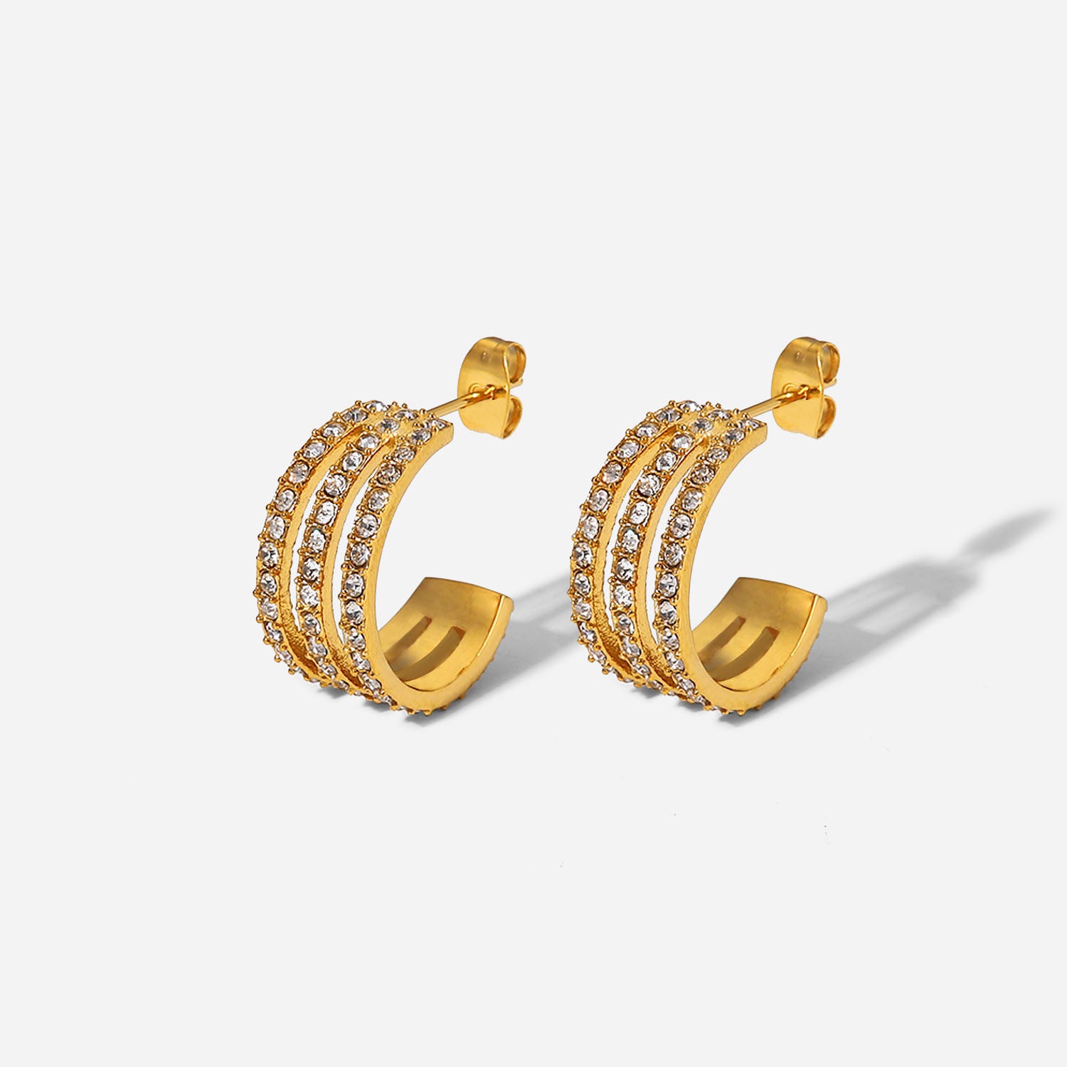 Stainless Steel Inlaid Zircon C-Hoop Earrings-Bijou Crush