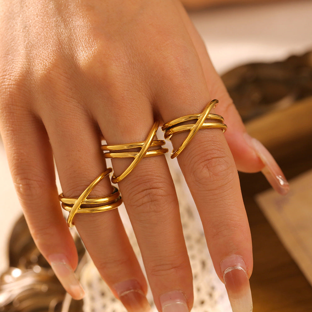 18K Gold-Plated Crisscross Ring-Bijou Crush