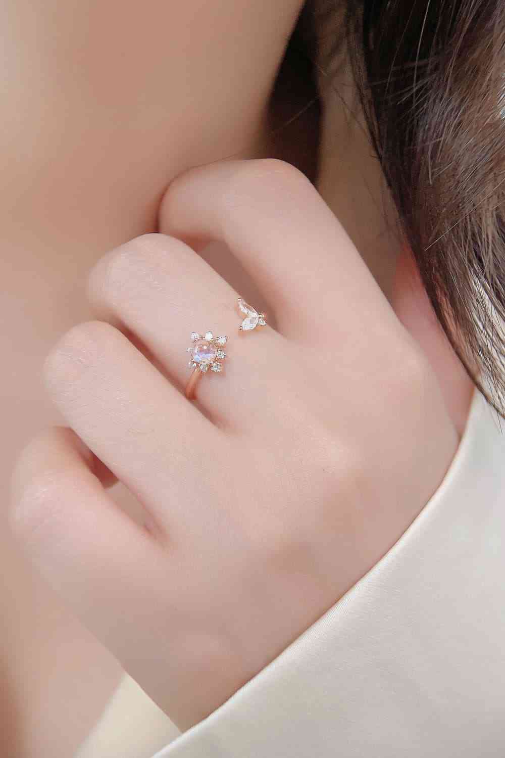 Moonstone 18K Rose Gold-Plated Open Ring-Bijou Crush