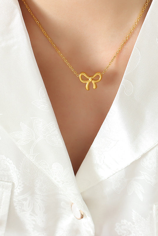 Bow Pendant Necklace - Titanium Steel Vibes-Bijou Crush