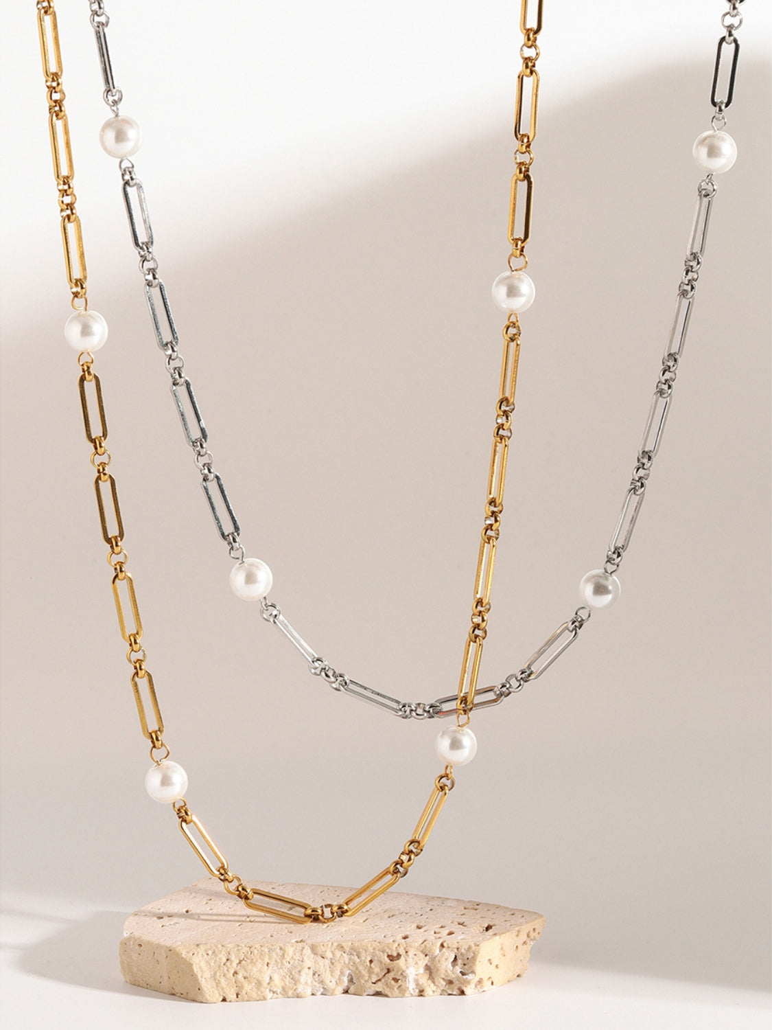 Stainless Steel Pearl Chain Necklace-Bijou Crush