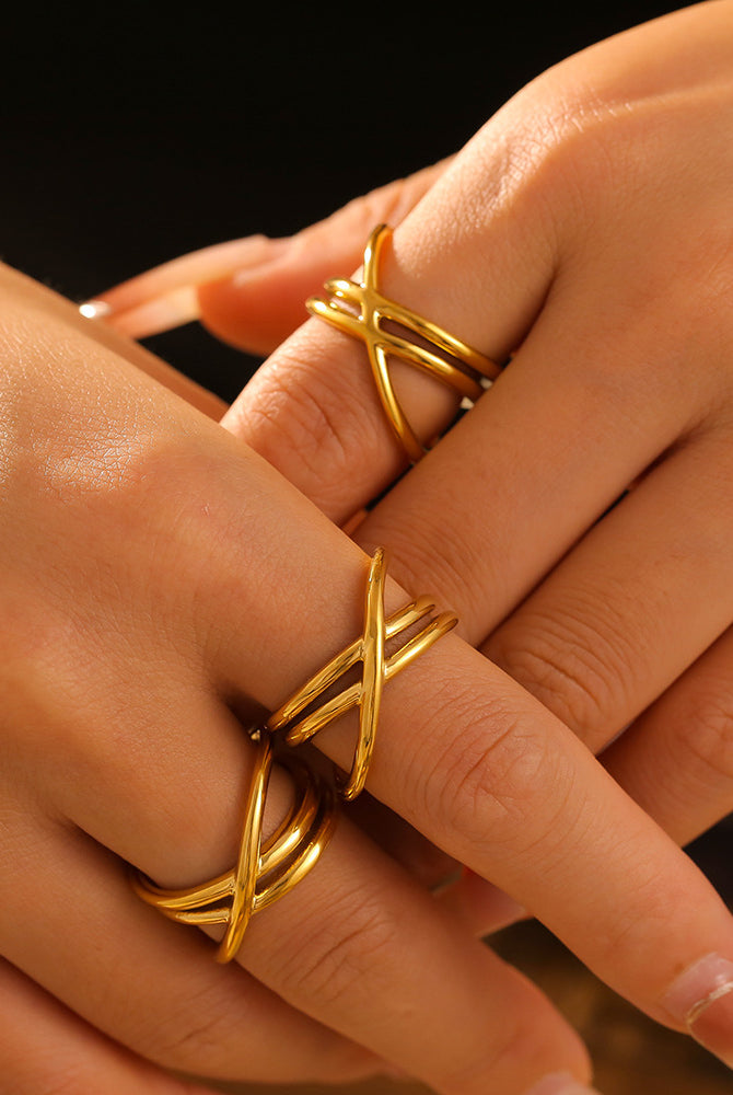 18K Gold-Plated Crisscross Ring-Bijou Crush