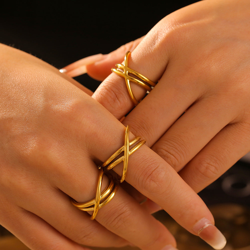 18K Gold-Plated Crisscross Ring-Bijou Crush