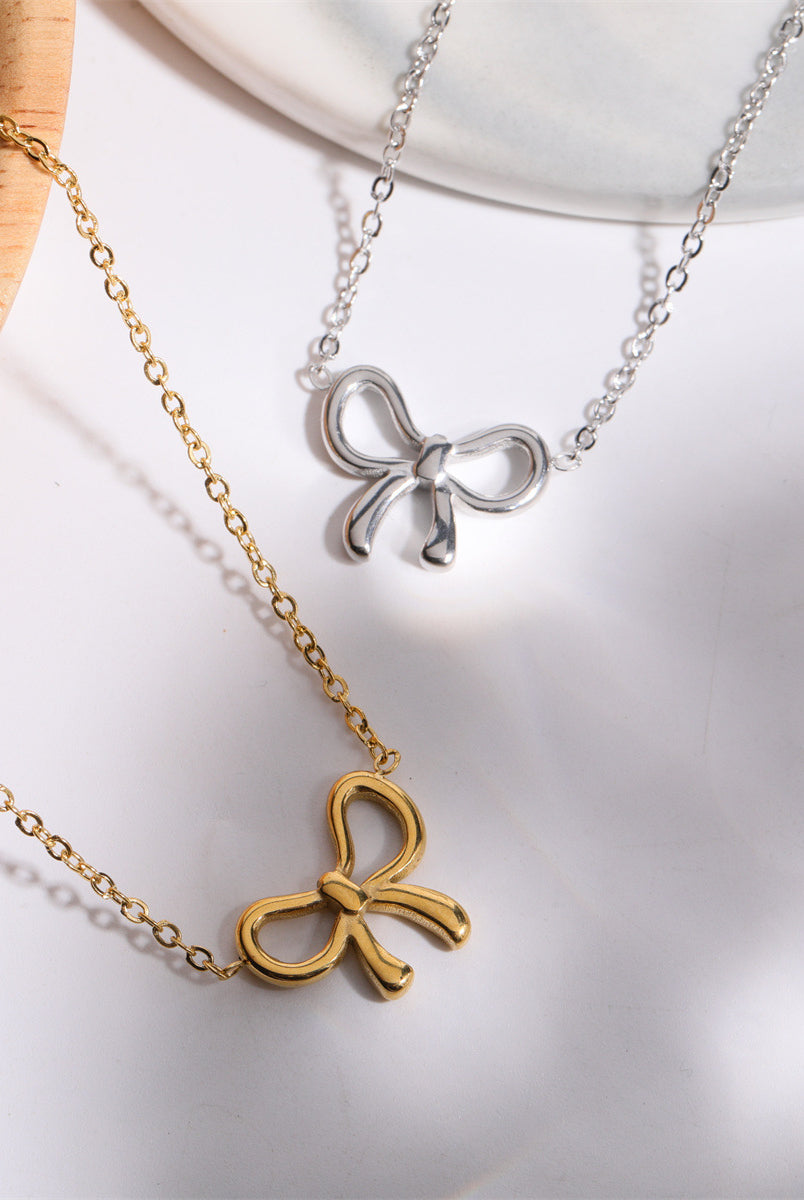 Bow Pendant Necklace - Titanium Steel Vibes-Bijou Crush