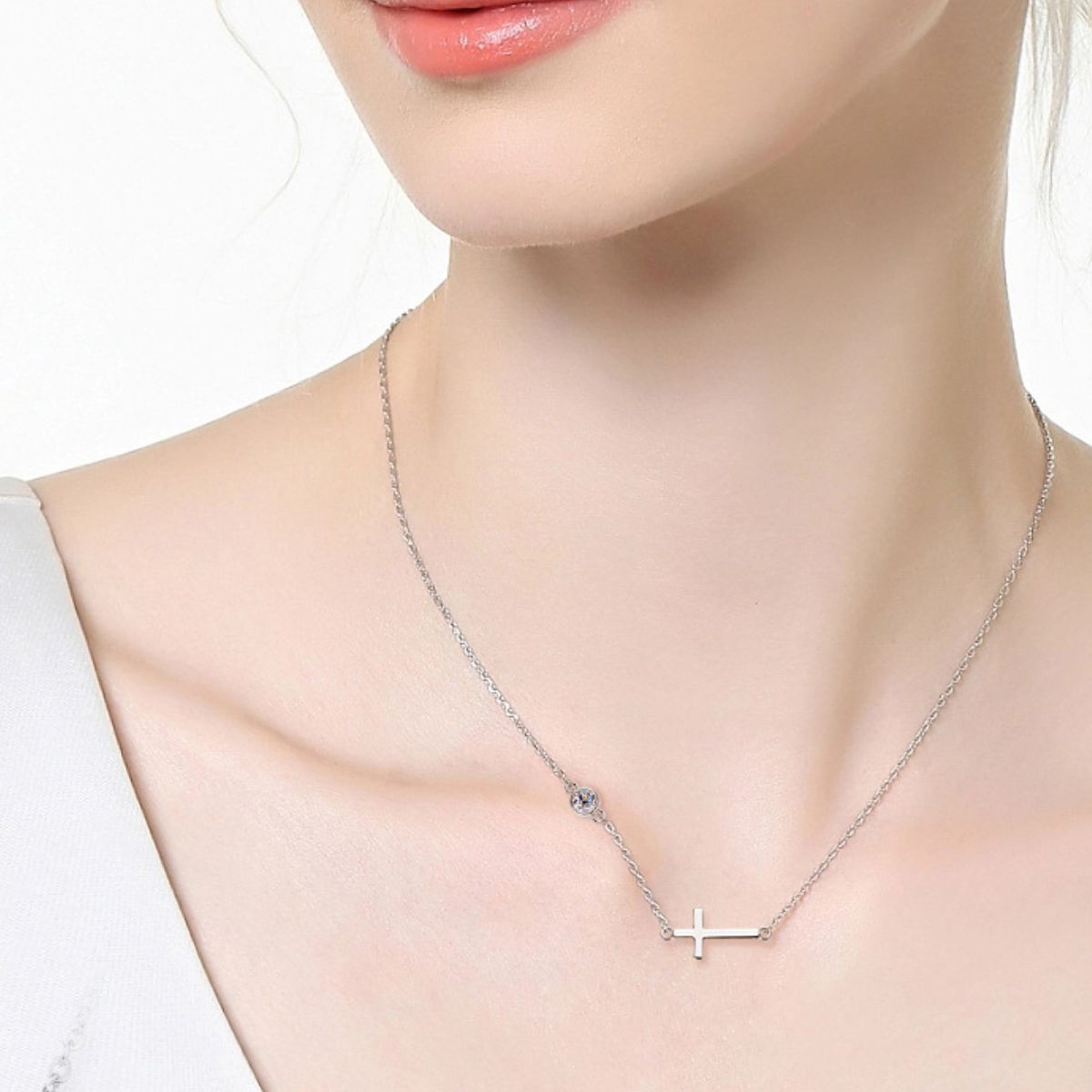 Cross 925 Sterling Silver Moissanite Necklace-Bijou Crush