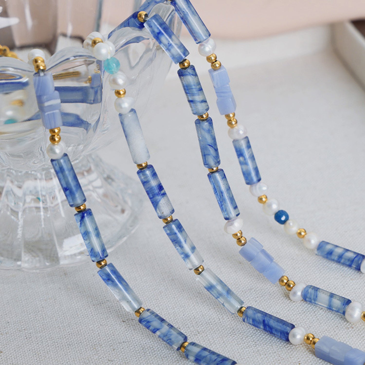 Freshwater Pearl Titanium Steel Geometric Bead Necklace-Bijou Crush