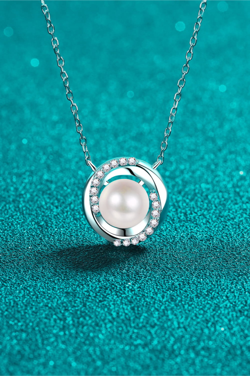 Moissanite Pearl Rhodium-Plated Necklace-Bijou Crush