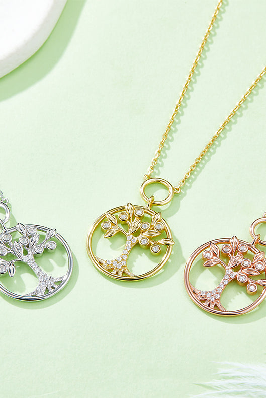 Moissanite 925 Sterling Silver Tree Of Life Pendant Necklace-Bijou Crush
