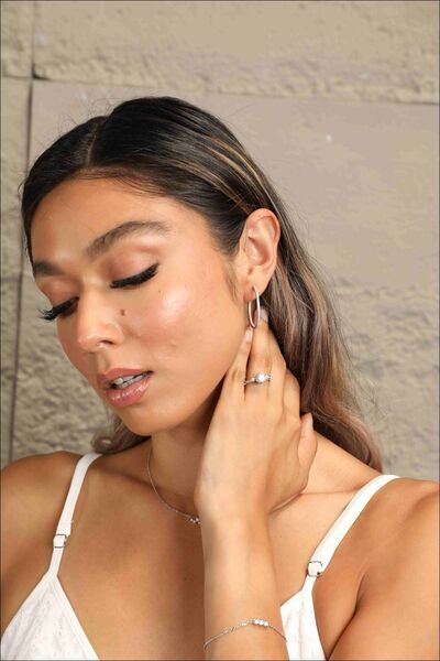 Adored Inlaid Moissanite 925 Sterling Silver Hoop Earrings-Bijou Crush