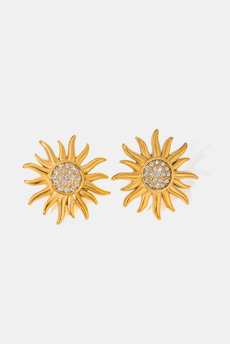 Stainless Steel Inlaid Rhinestone Sun Shape Stud Earrings-Bijou Crush