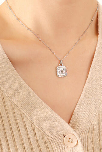 Butterfly Square Titanium Steel Pendant Necklace-Bijou Crush