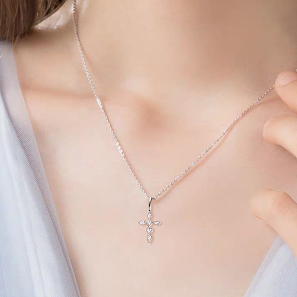 Moissanite Cross Pendant Necklace - 925 Sterling Silver-Bijou Crush