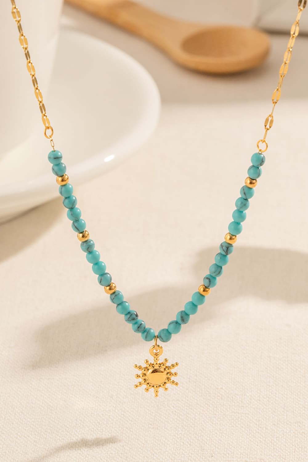 Turquoise Beaded 18K Gold-Plated Sun Shape Pendant Necklace-Bijou Crush