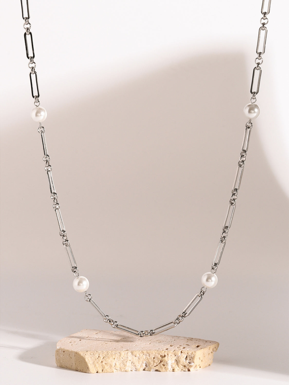 Stainless Steel Pearl Chain Necklace-Bijou Crush