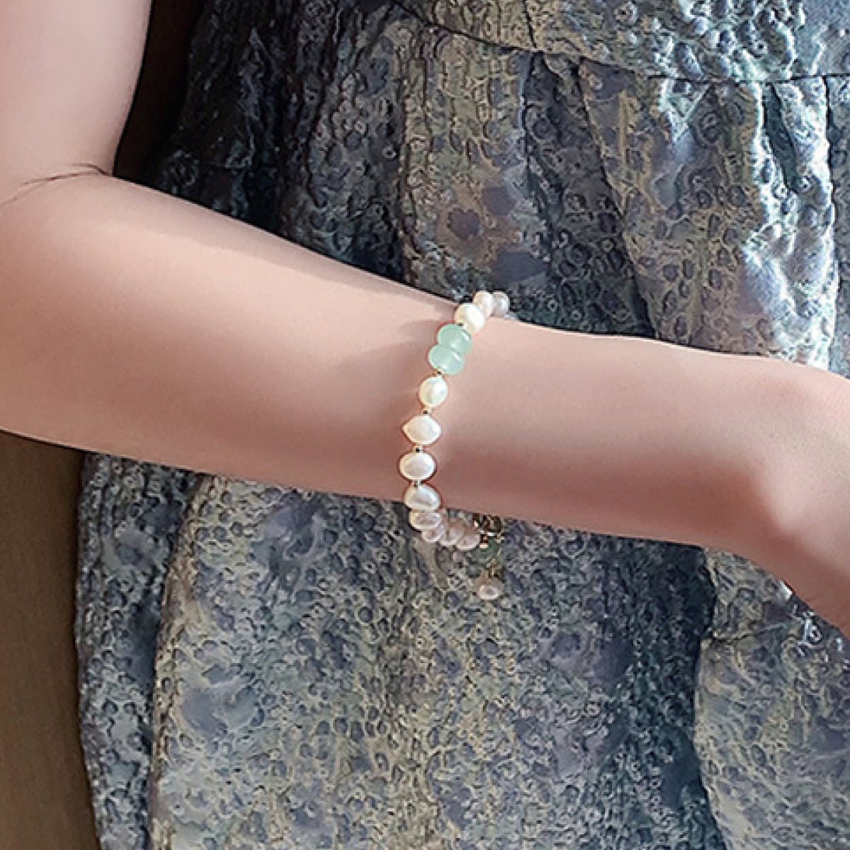 Pearl Green Stone Link Bracelet-Bijou Crush