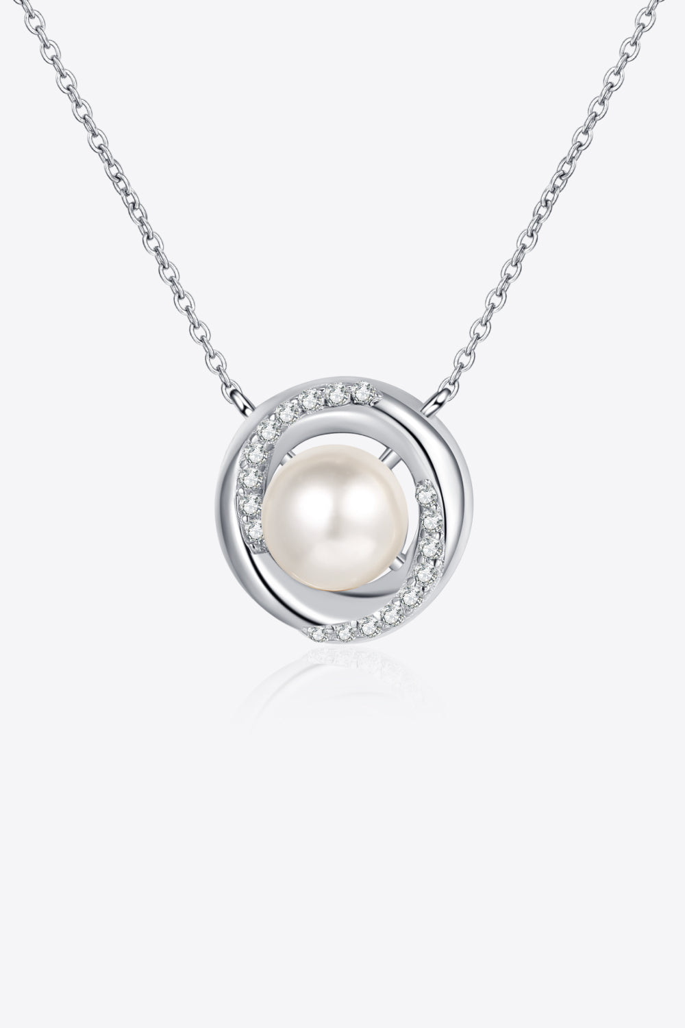 Moissanite Pearl Rhodium-Plated Necklace-Bijou Crush