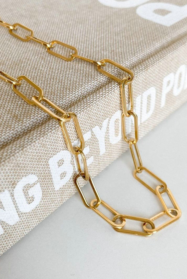 Gold Stainless Steel Thick Clip Chain Necklace-Bijou Crush