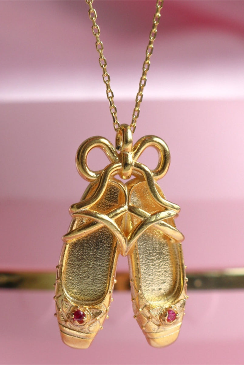 Copper Ballet Shoe Pendant Necklace-Bijou Crush