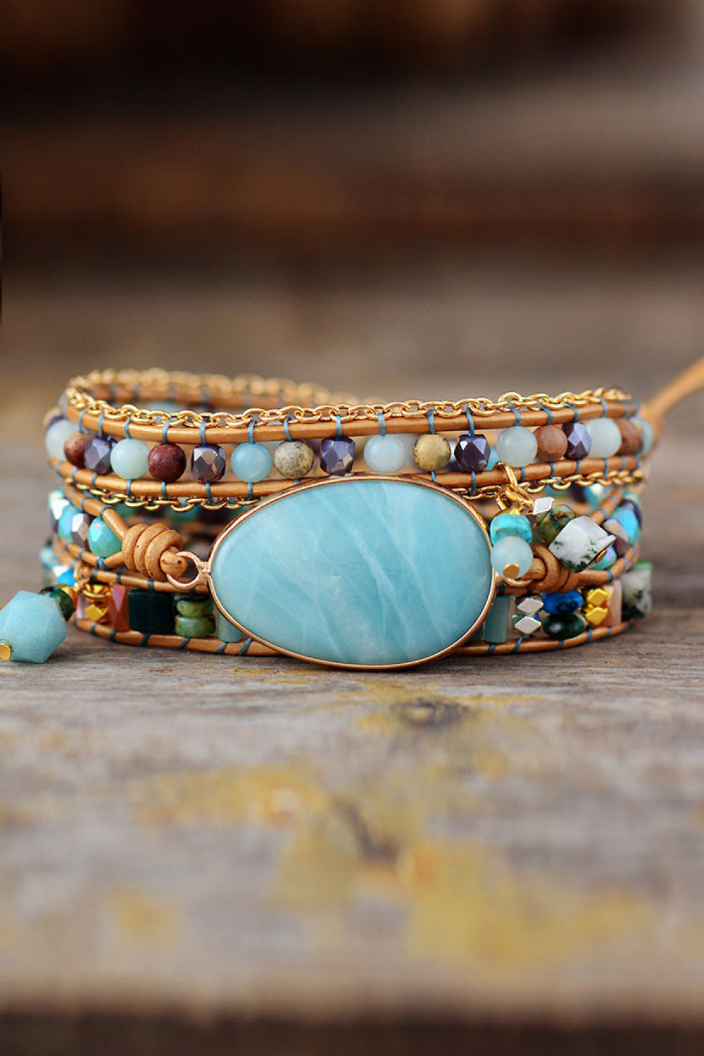 Handmade Natural Stone Beaded Triple Layer Bracelet-Bijou Crush