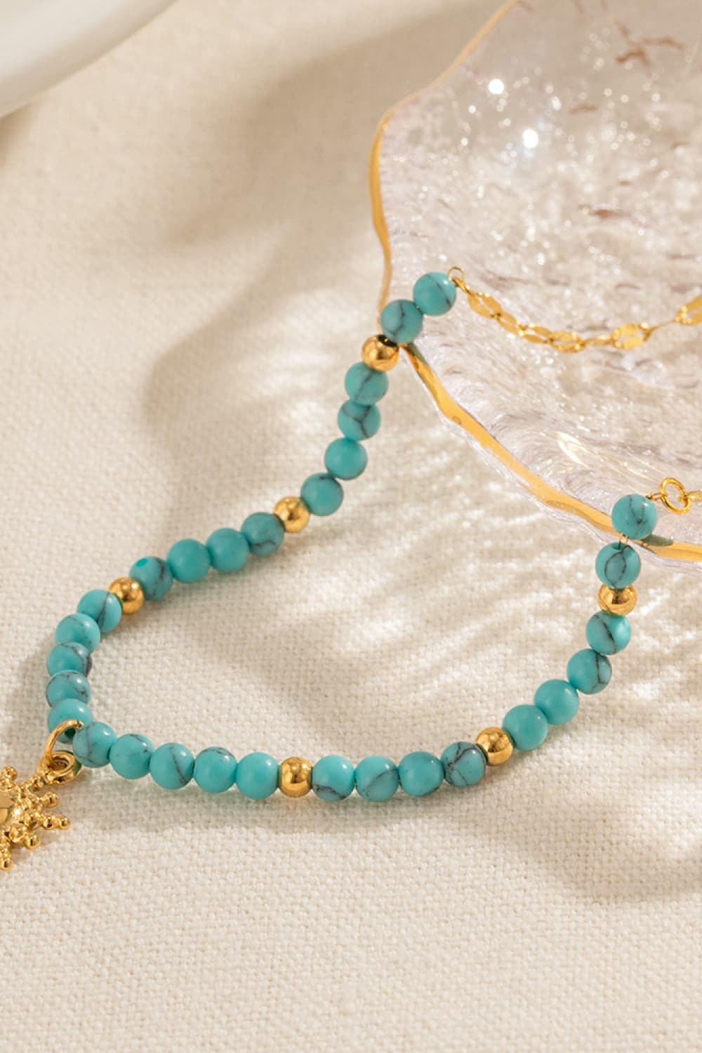 Turquoise Beaded 18K Gold-Plated Sun Shape Pendant Necklace-Bijou Crush