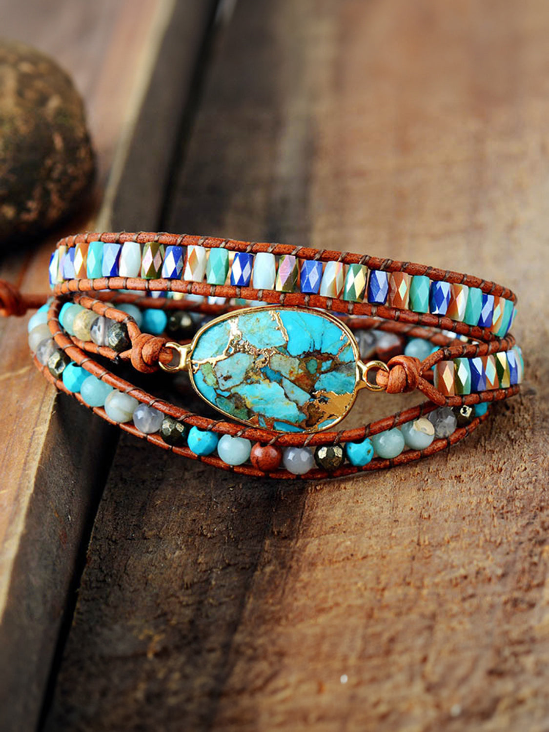 Triple-Layer Natural Stone Bracelet-Bijou Crush