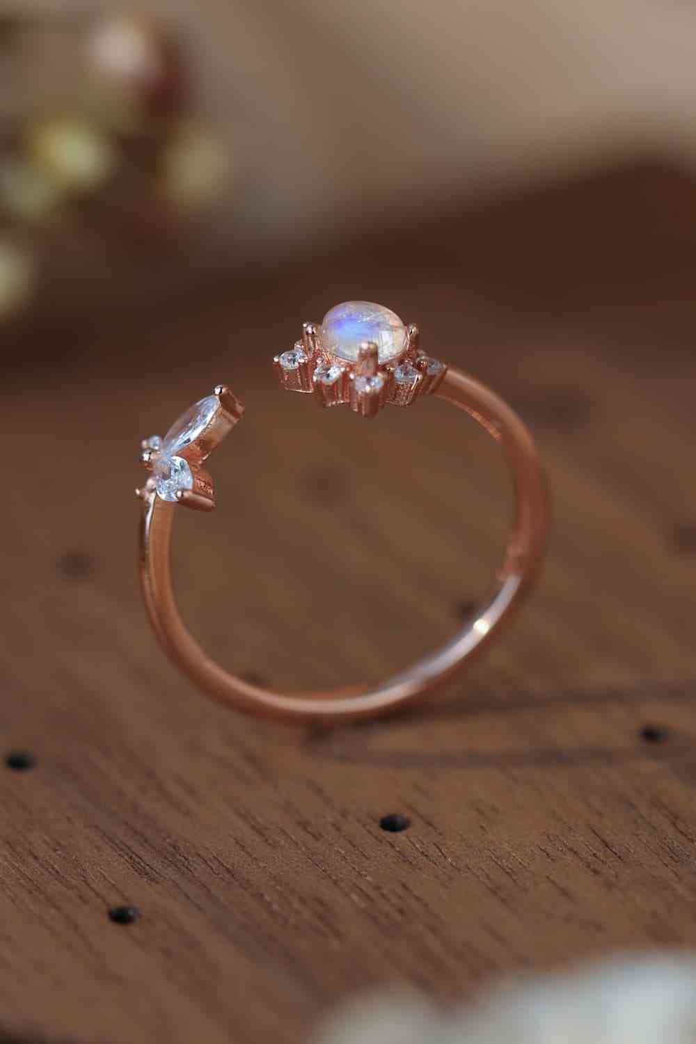 Moonstone 18K Rose Gold-Plated Open Ring-Bijou Crush
