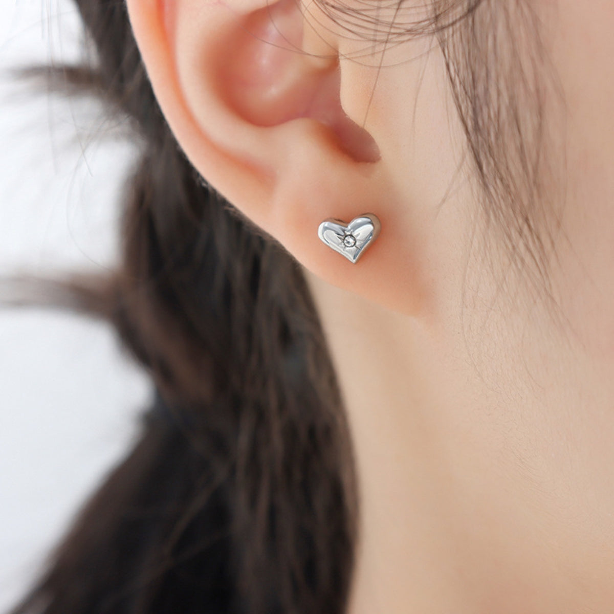 Titanium Steel Zircon Heart Stud Earrings-Bijou Crush