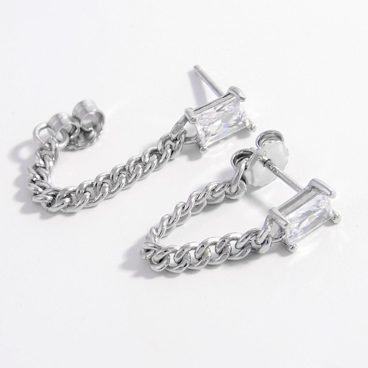 925 Sterling Silver Zircon Chain Earrings-Bijou Crush