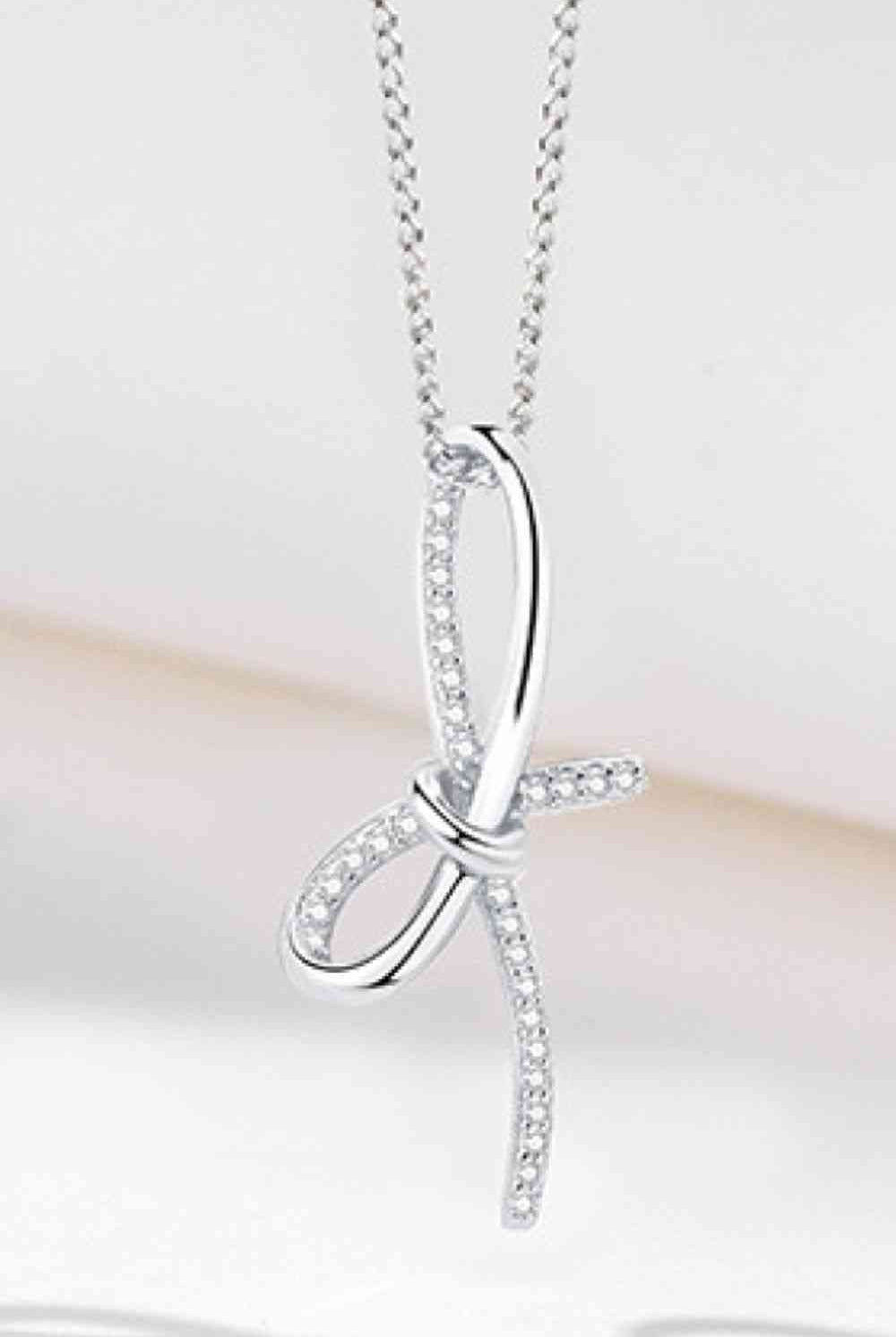 Zircon Bow Pendant Necklace-Bijou Crush