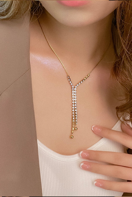 Elegant Geometric Titanium Steel Pendant Necklace with Sparkling Zircon Inlay-Bijou Crush