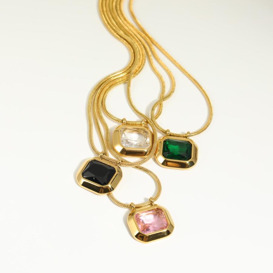Retro Vibes: Geometric Titanium Steel Pendant Necklace – 18K Gold-Plated with Zircon Inlay-Bijou Crush