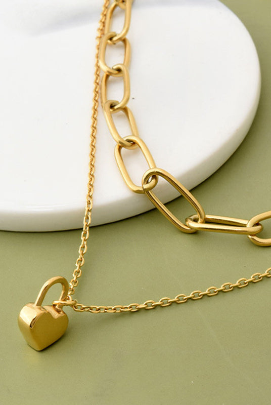 304 Stainless Steel 18K Gold Plated Hip-Hop Inlaid Gold Heart Necklace-Bijou Crush