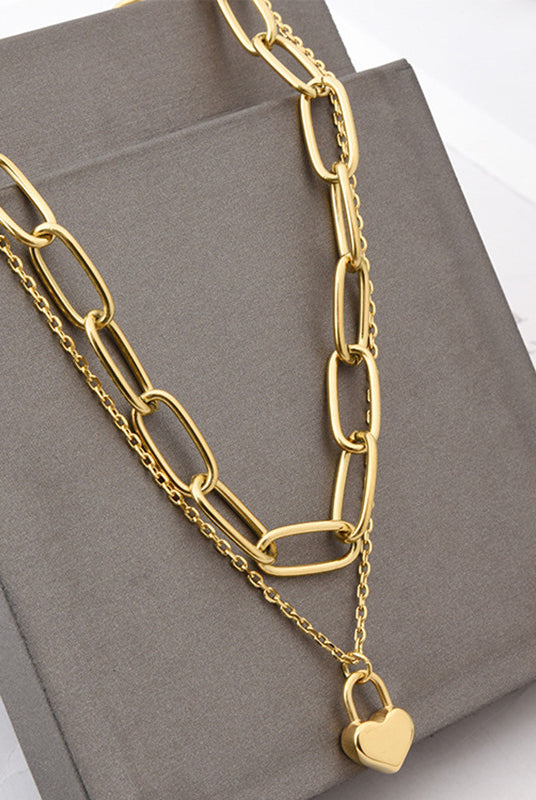 304 Stainless Steel 18K Gold Plated Hip-Hop Inlaid Gold Heart Necklace-Bijou Crush