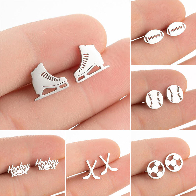 Fashion Letter Skates Ball Stainless Steel Plating Ear Studs-Bijou Crush