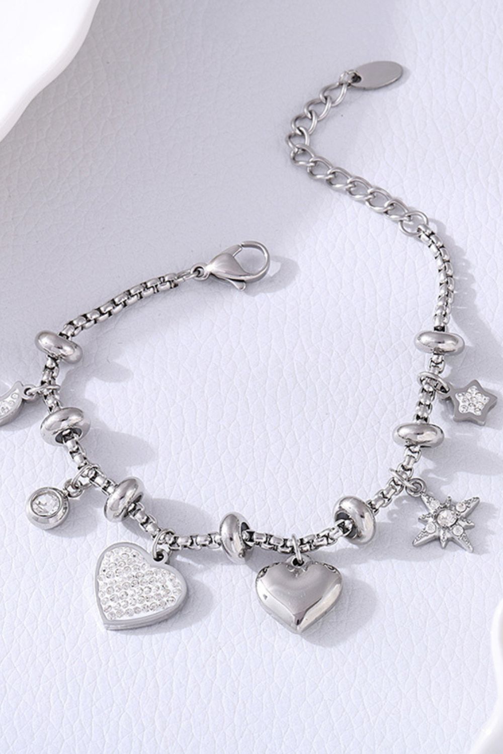 Heartfelt Sparkle: Titanium Steel Zircon Heart Charm Bracelet-Bijou Crush